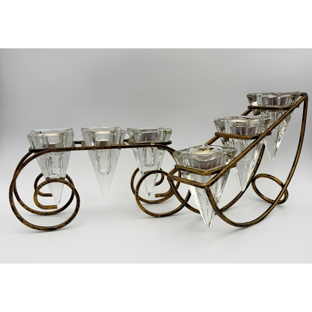 Vintage Wrought Iron Icicle Candelabra Set 6 Cone Glass Tealight Candle Holder